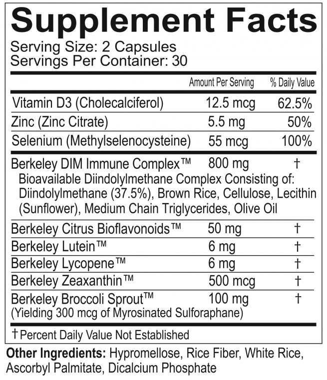 Berkeley Immune Support Formula supplement facts sheet